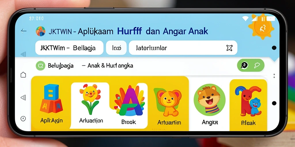 Antarmuka JKTWIN yang menarik dan interaktif untuk belajar huruf dan angka.