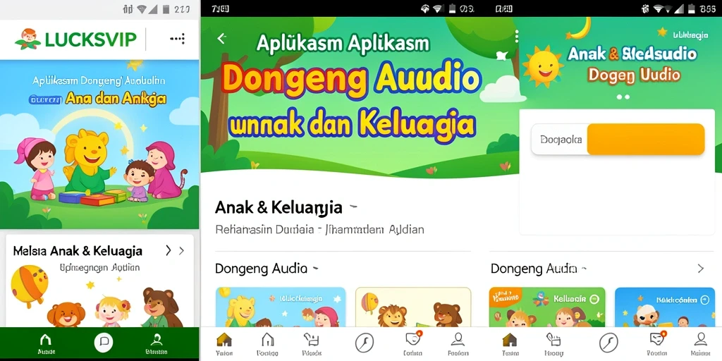 Tampilan antarmuka LUCKSVIP yang sederhana dan menarik untuk dongeng audio.
