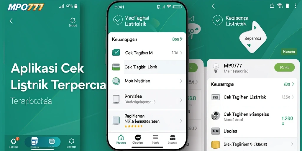 Tampilan antarmuka utama MPO777 dengan fitur cek tagihan listrik.