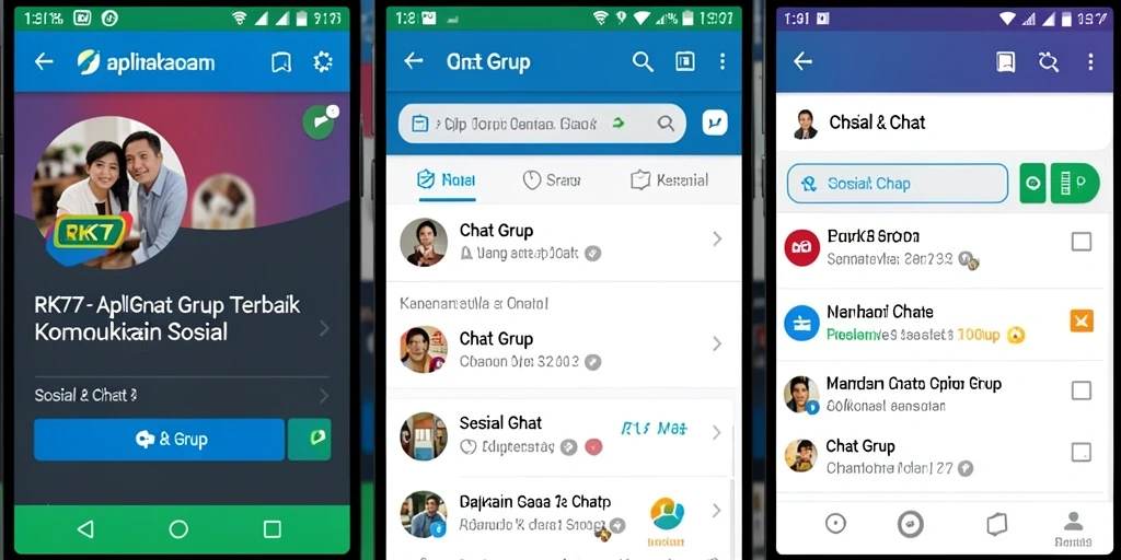 Antarmuka aplikasi RK77 memperlihatkan fitur Chat Grup yang mudah digunakan.