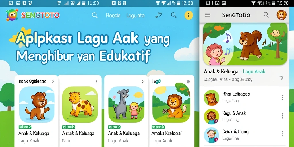 Antarmuka aplikasi SENGTOTO dengan lagu anak yang ceria dan interaktif.